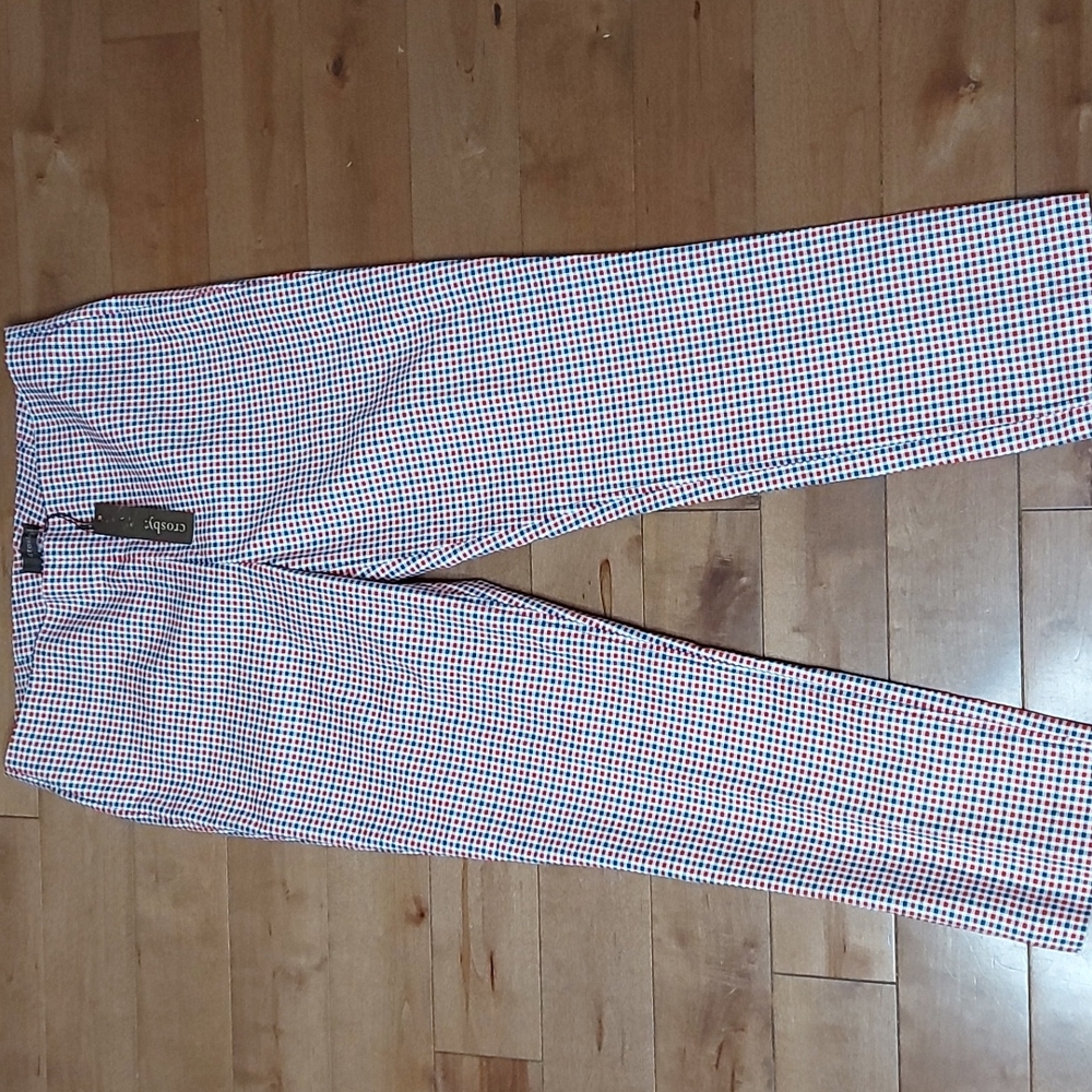 Crosby red and blue check pull on cropped pants